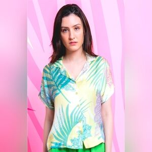 Maude Vivante Noelle Tropical Print Floral Women's Top Size Large